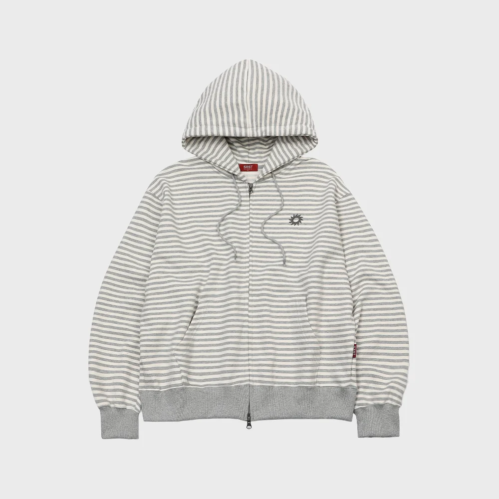 Stripe Logo Hoodie Zip Up Gray