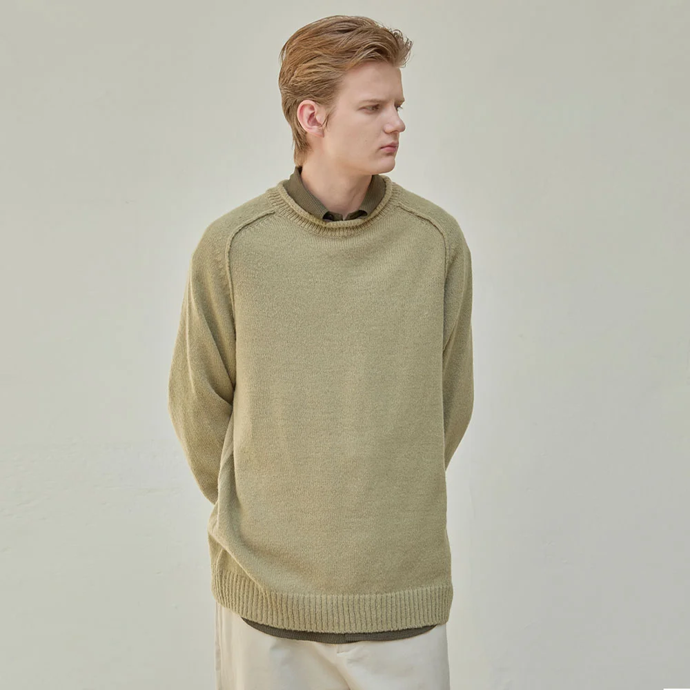 Curly Crew Neck Sweater (Sage)