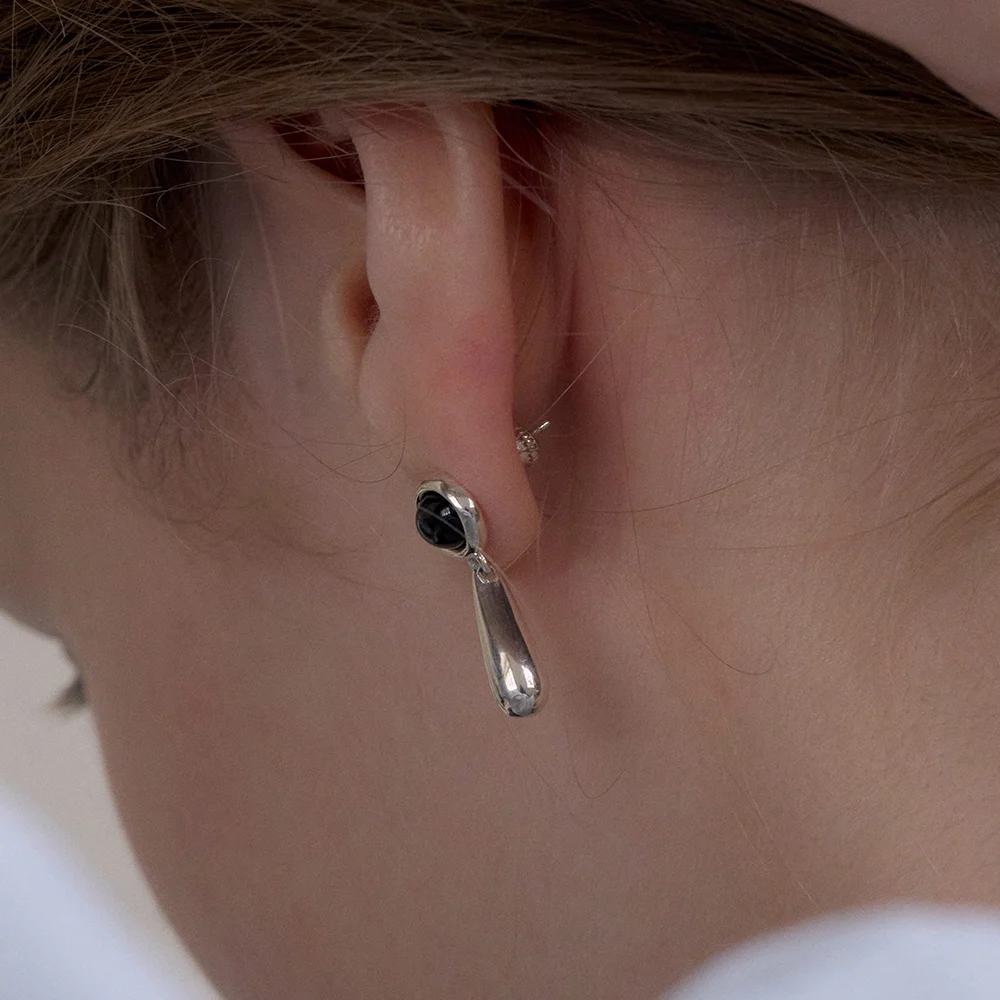 925silver DROP BAR STONE EARRINGS _ONYX