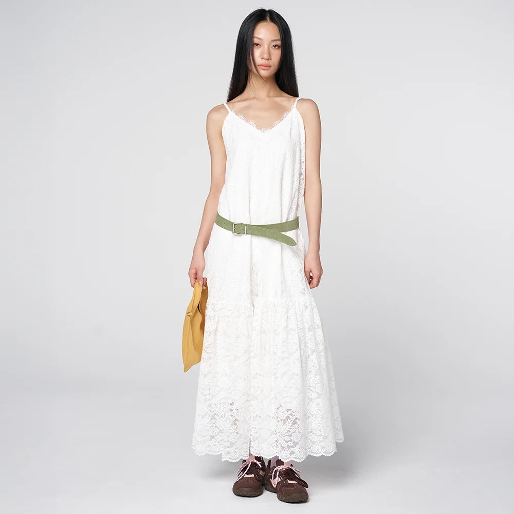 Sheer Lace Slip Dress White