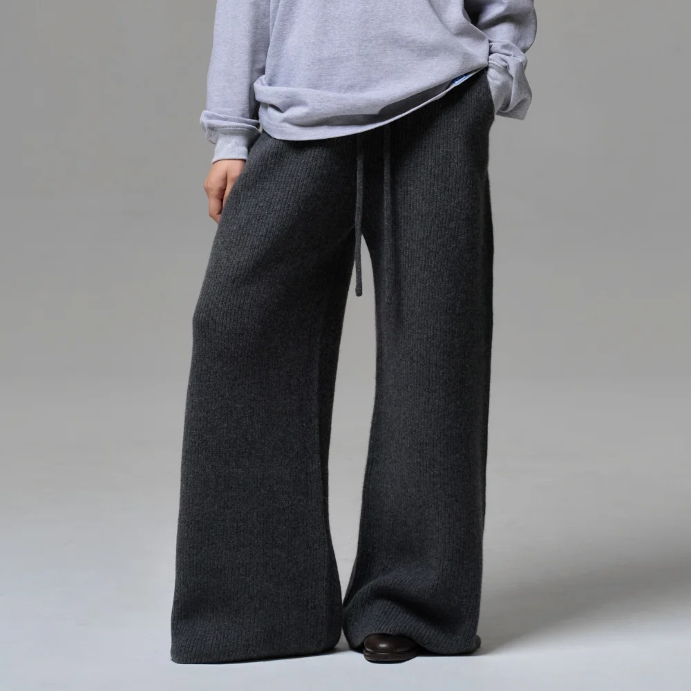 WOMEN CASHMERE BLEND RELAXED KNIT SWEATPANTS - CHARCOAL GRAY