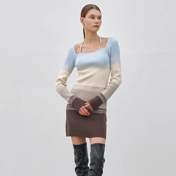 HALTER NECK GRADATION KNIT DRESS(OP-6145)