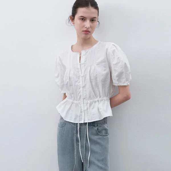 PEASANT COTTON PEPLUM BLOUSE (BL-4419)