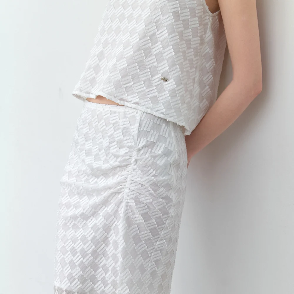 TEXTURED CHECK SET SHIRRED SKIRT (SK-5112)