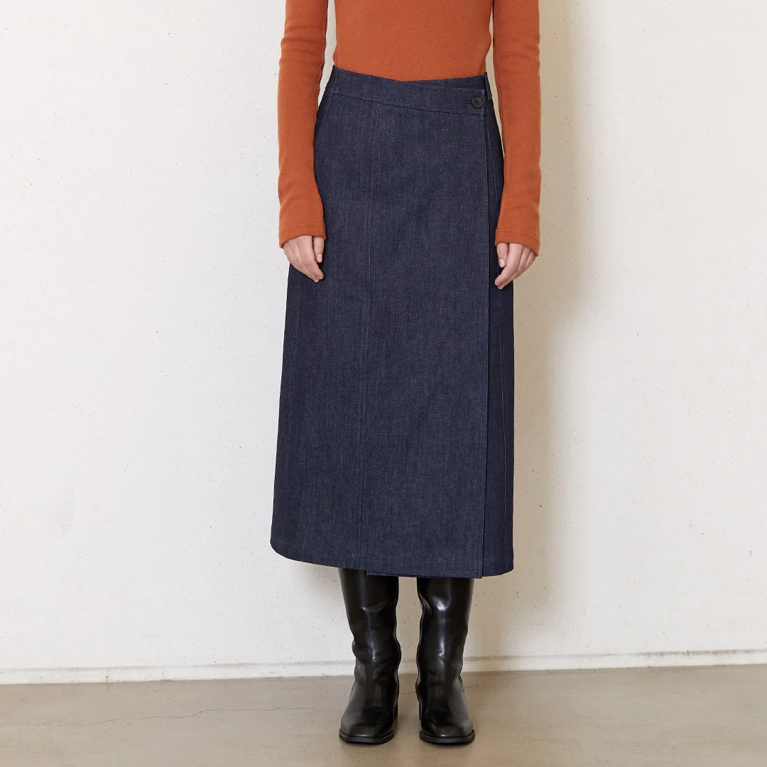 wrap denim skirt