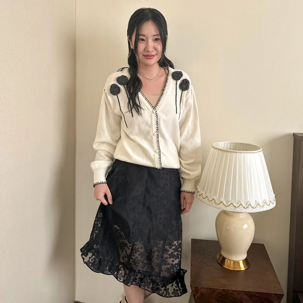 Flower Sheer Skirt (Black)
