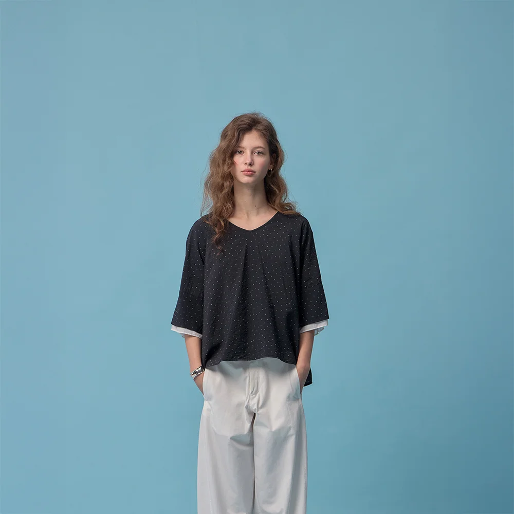 Double cuffed blouse (Black)