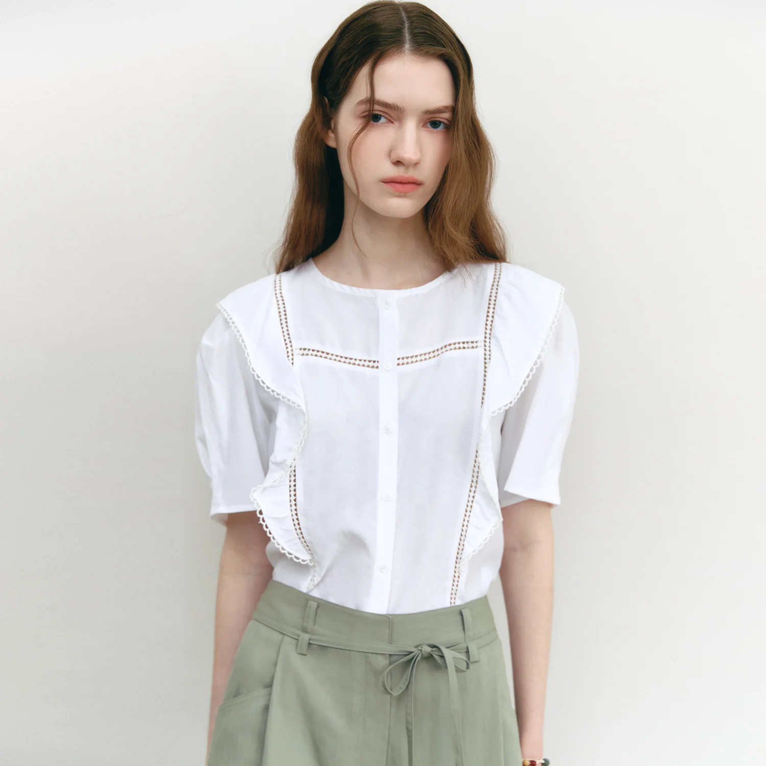 Ruffle Lace Blouse OFF WHITE