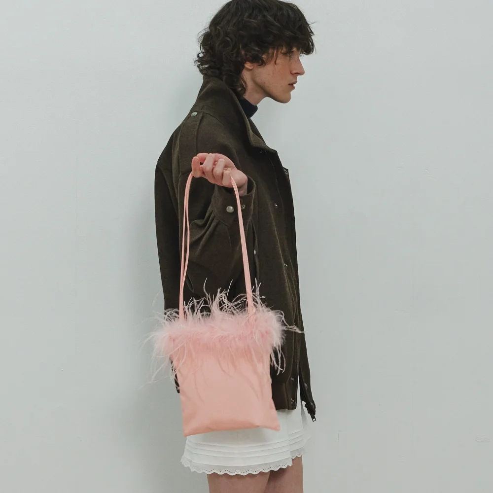 Ostrich Hair Shoulder Bag / Flamingo