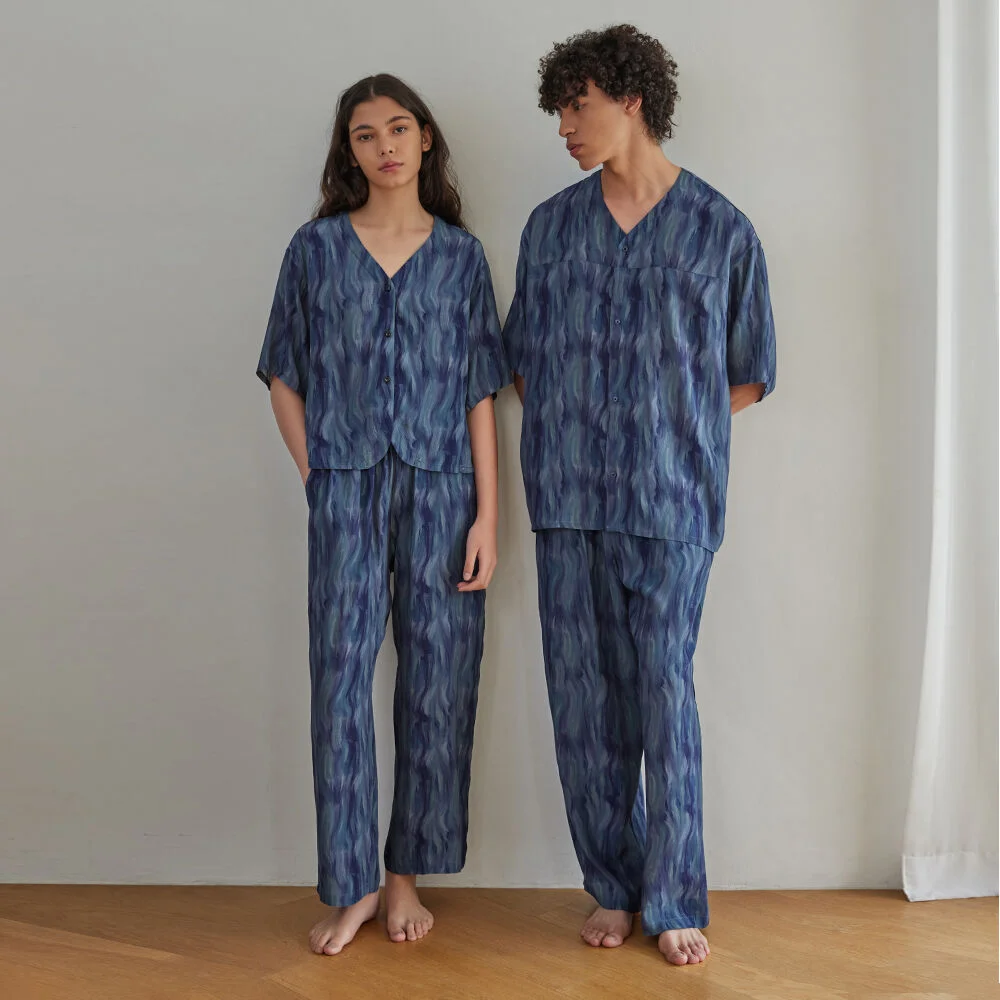 COZY PAJAMA COUPLE SET_sea blue