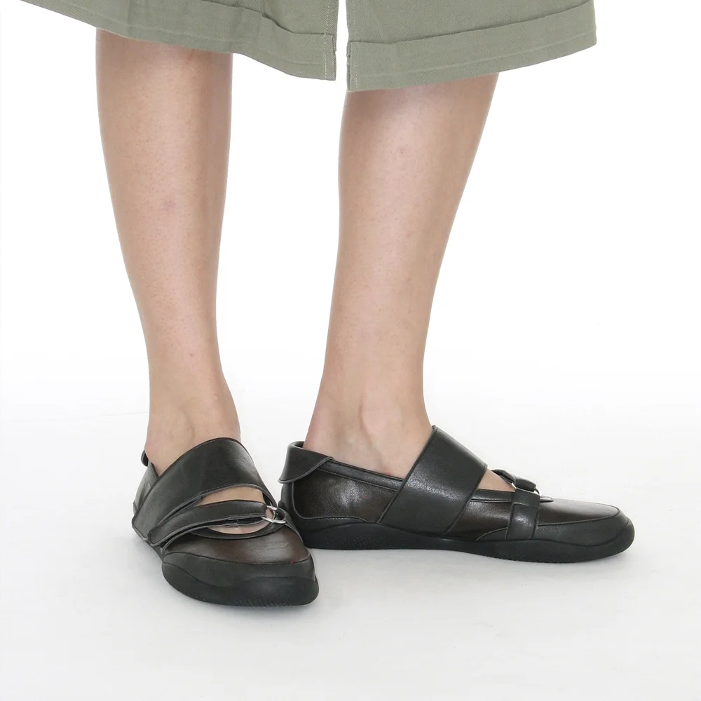 DOUBLE STRAP SPORTS BALLET FLATS_DEEP BROWN