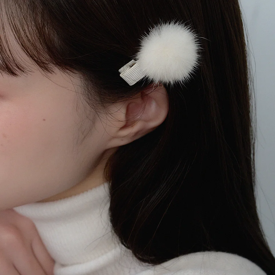 mink fur hair pin - 2color