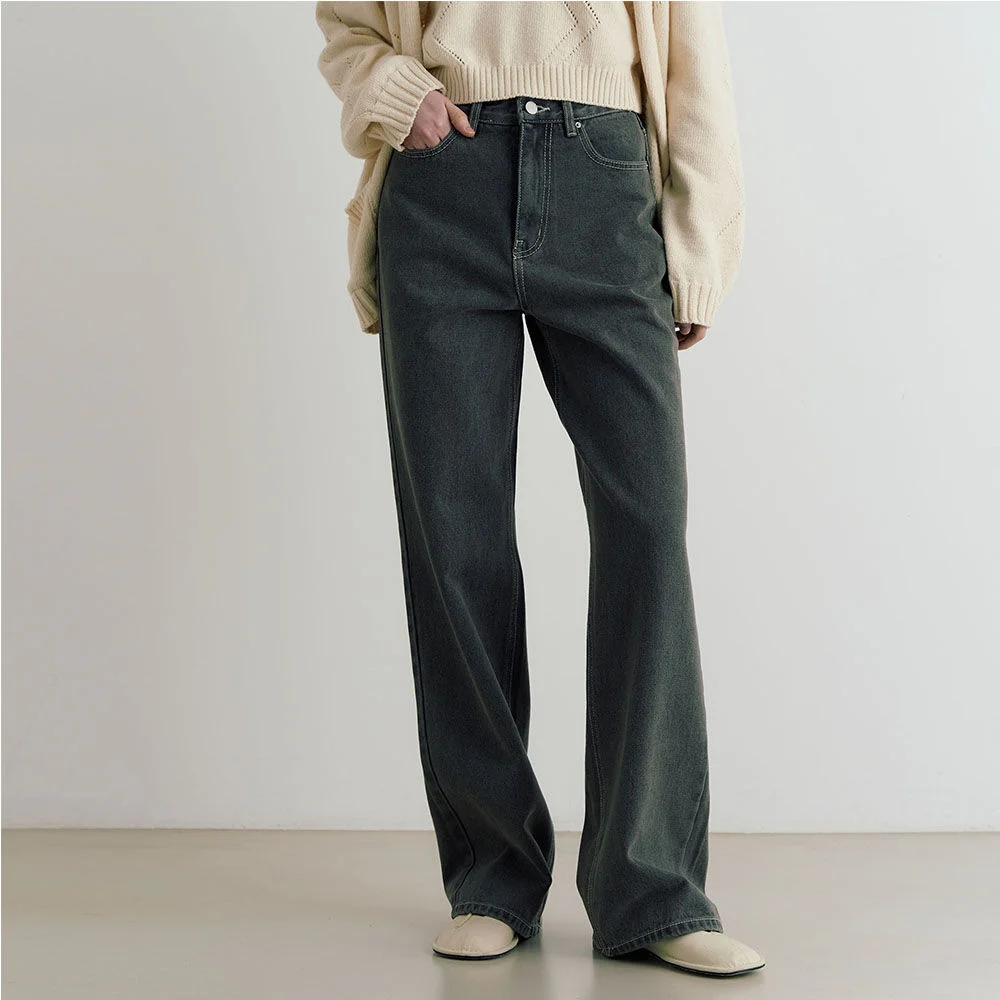 Wic wide straight denim pants - black