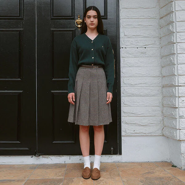 WOOL BLENDED BUCKLE PLEATS SKIRT GRAY
