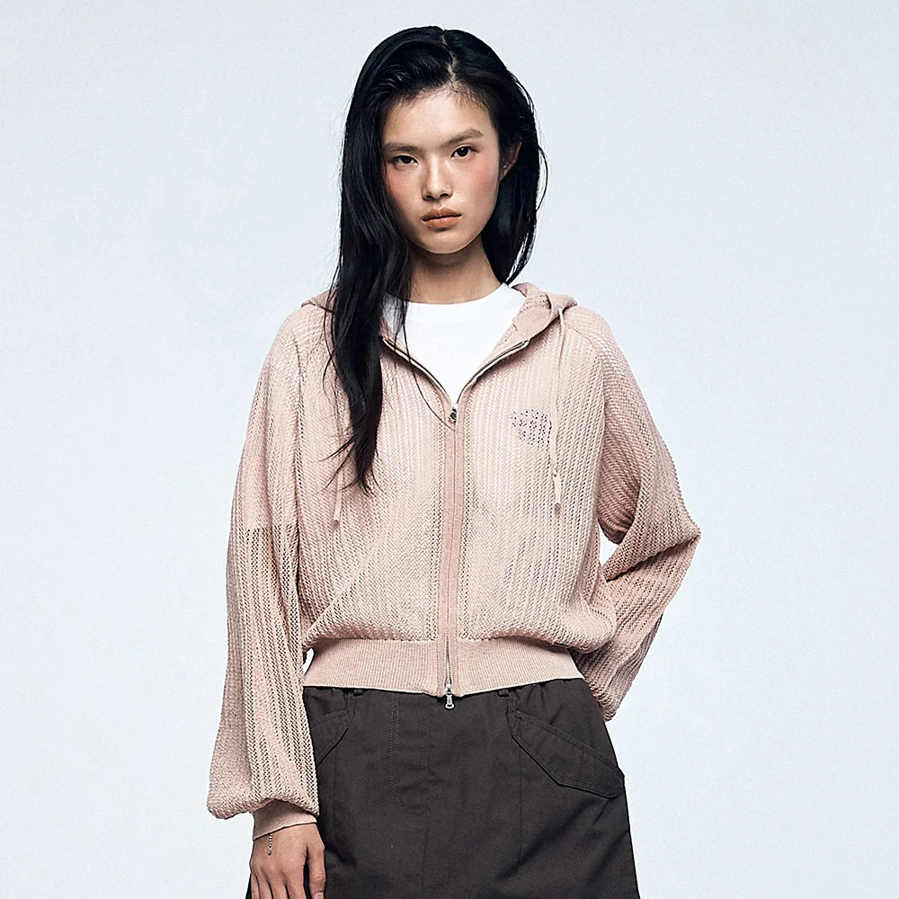 女裝 針織衫 連帽拉鍊外套 (粉色)