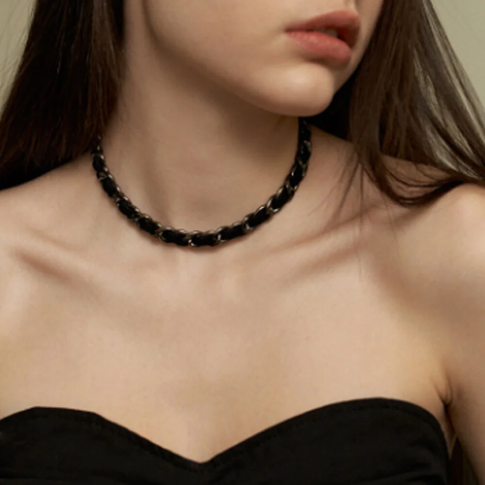 black silver chain choker necklace