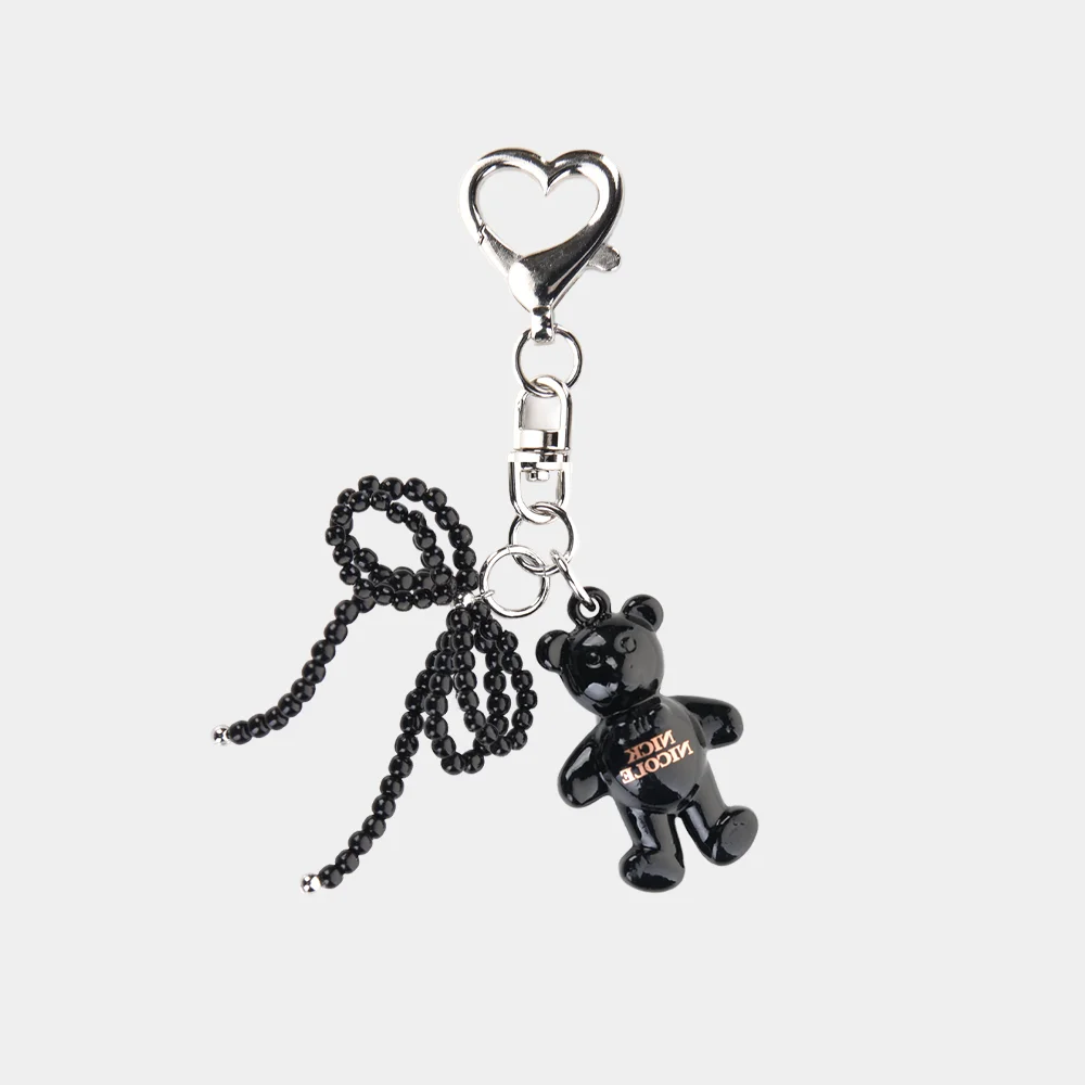 TEDDY BEAR LOGO PEARL RIBBON KEYRING_BLACK