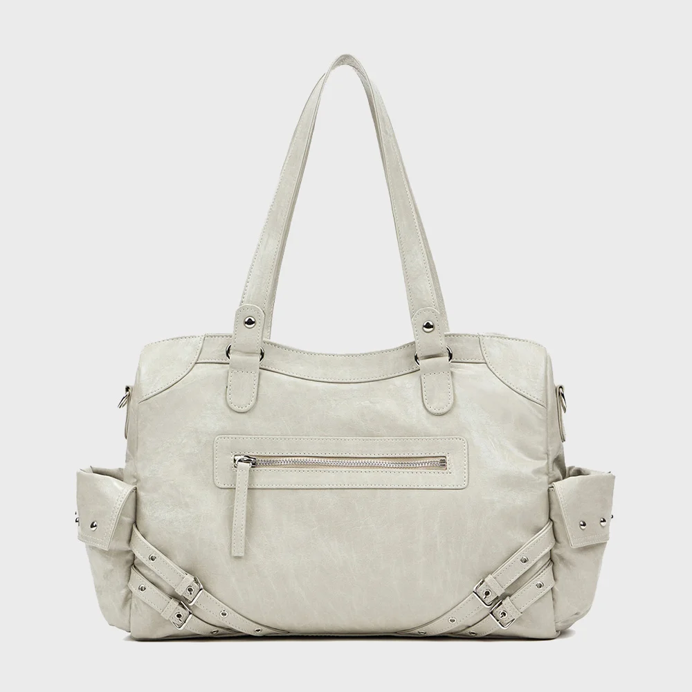 STUD POCKET BIG BAG IN ASH BEIGE