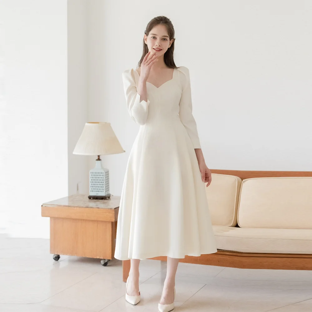 Heart-neck Flare Dress / White(2color)