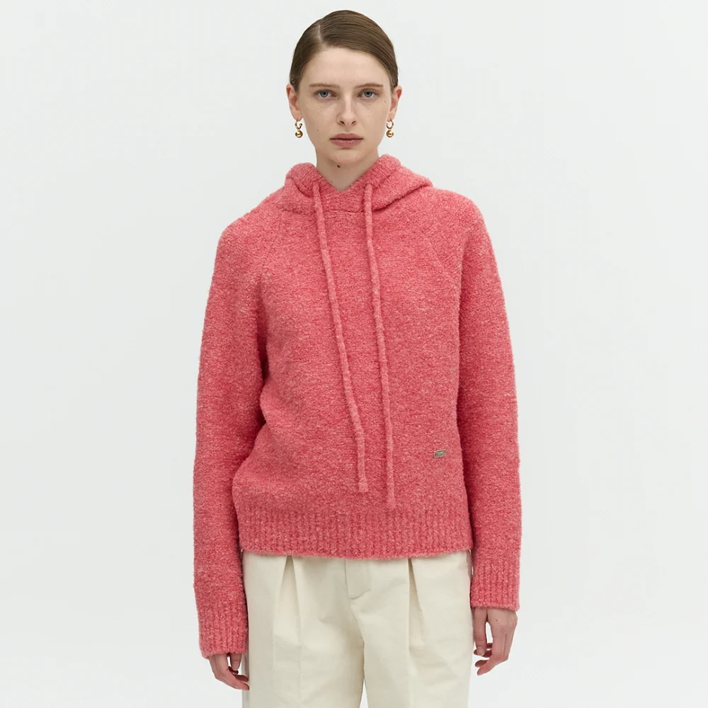 BOUCLE KNIT HOODIE_PINK