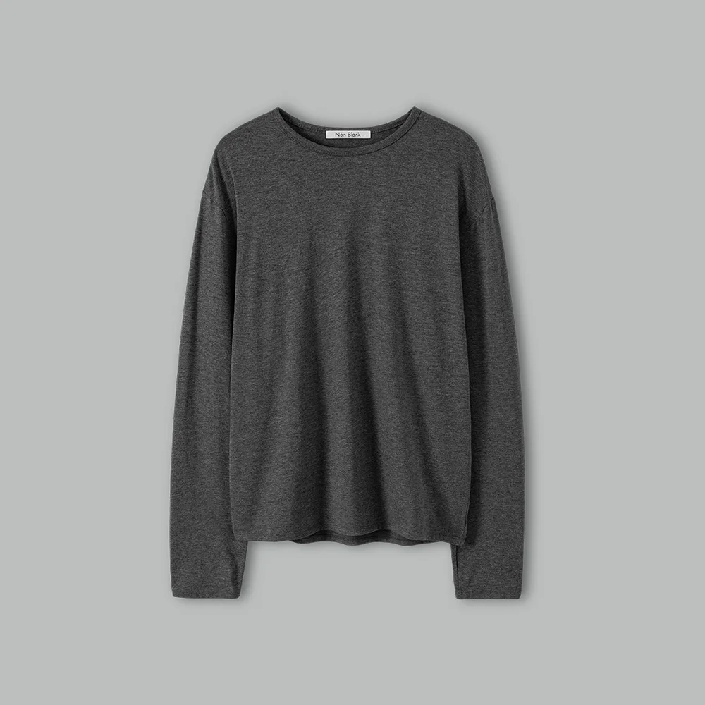 柔軟 圓領 LS T恤_CHARCOAL GREY