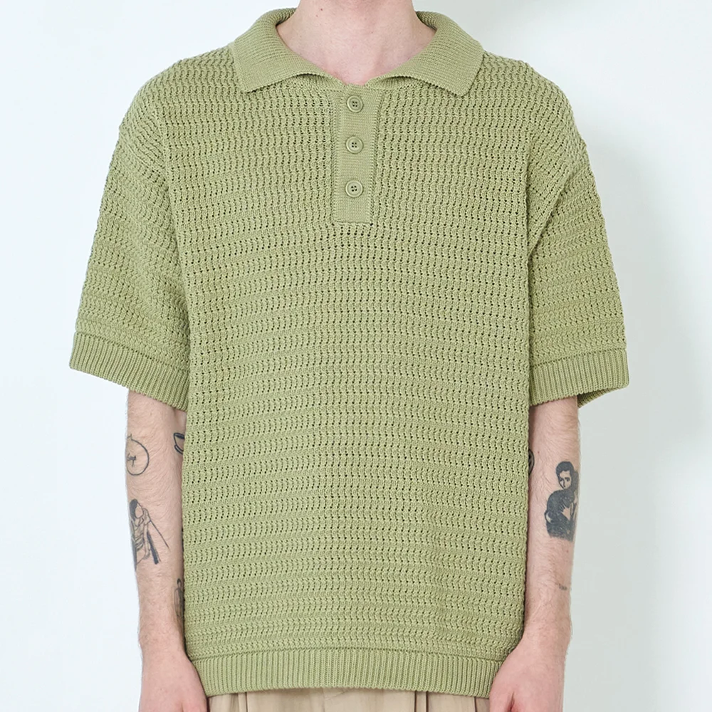 Crochet Knit Cotton Polo Shirt (Limeade)