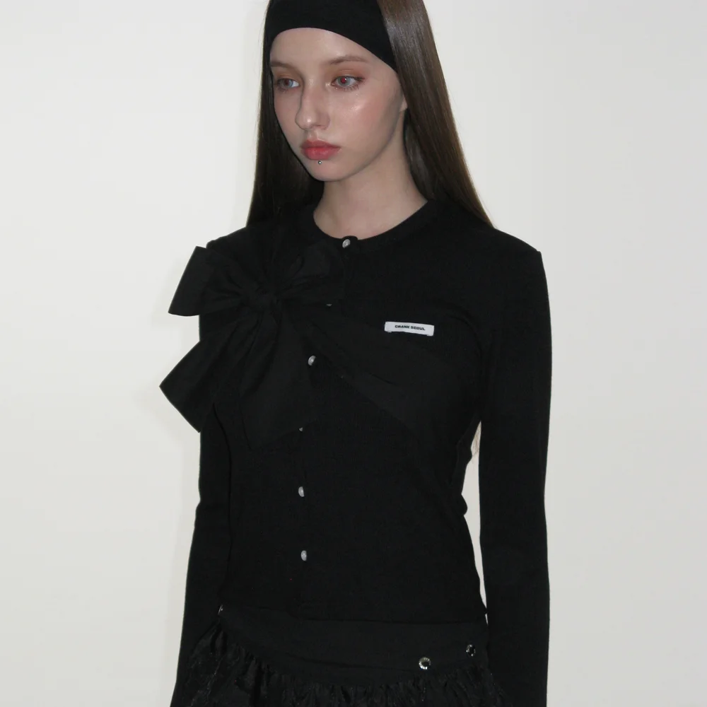 RIBBON-TIED KNIT CARDIGAN_BLACK
