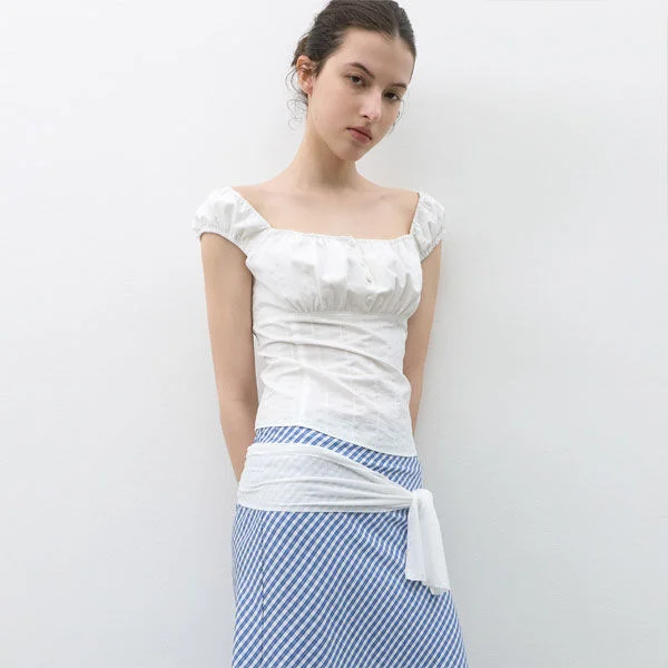COTTON SLIM SHIRRING BLOUSE (BL-4408)