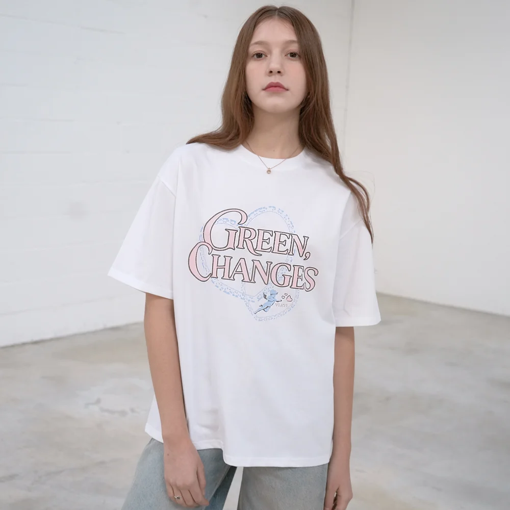 Graphic Text Digital Print Short Sleeve Tee (white)