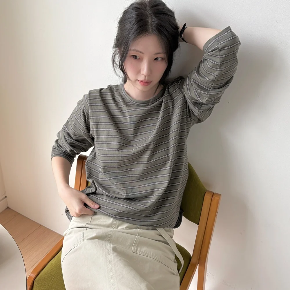 Stripe point long sleeve t-shirt _Khaki