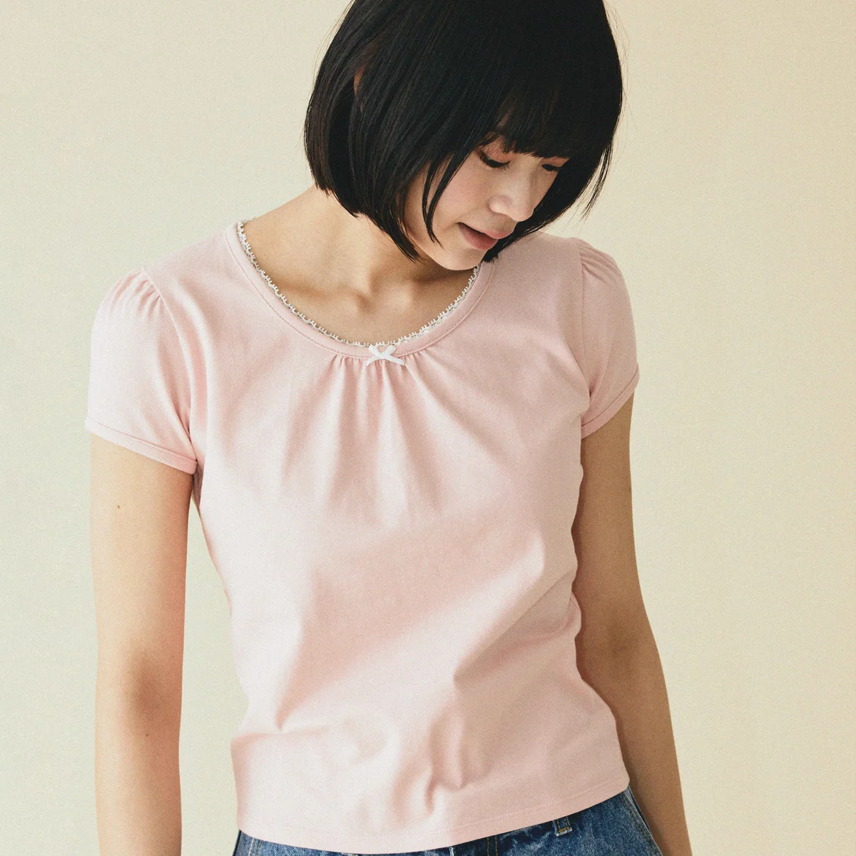 butterfly shirring T(PINK)