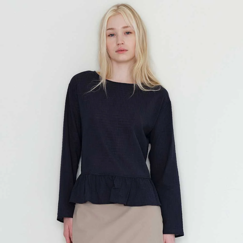 Frill Detail Blouse(Navy)