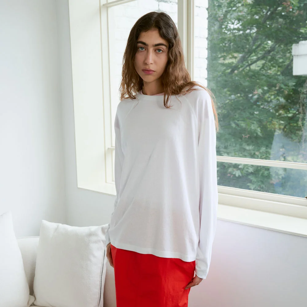 Linen Blend Raglan Long Sleeve (White)