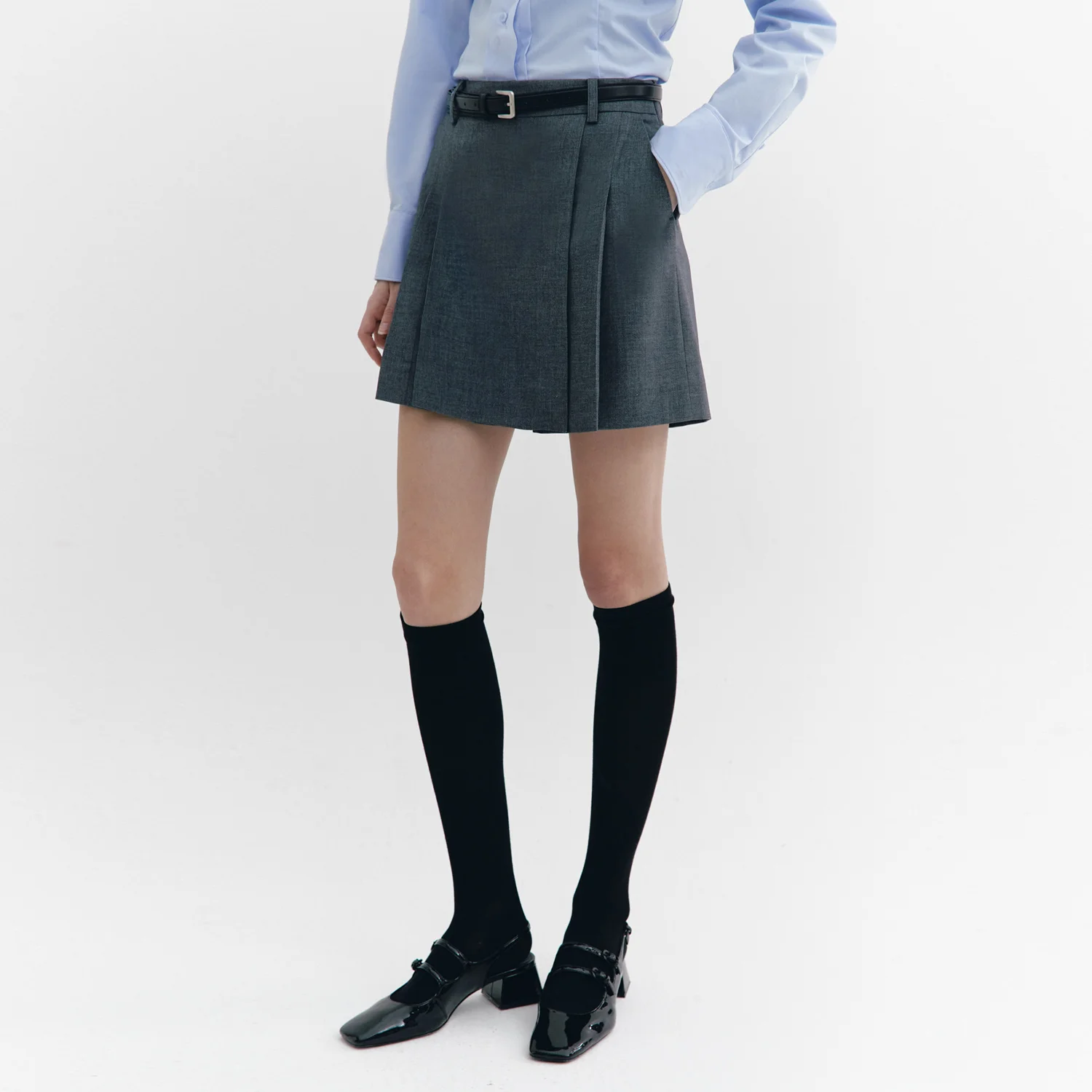 Pleats Wrap Skirt-type Shorts CHARCOAL GREY
