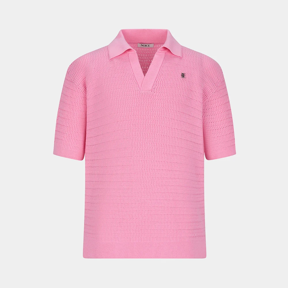 VINTAGE SKASHI KNIT POLO TOP - PINK