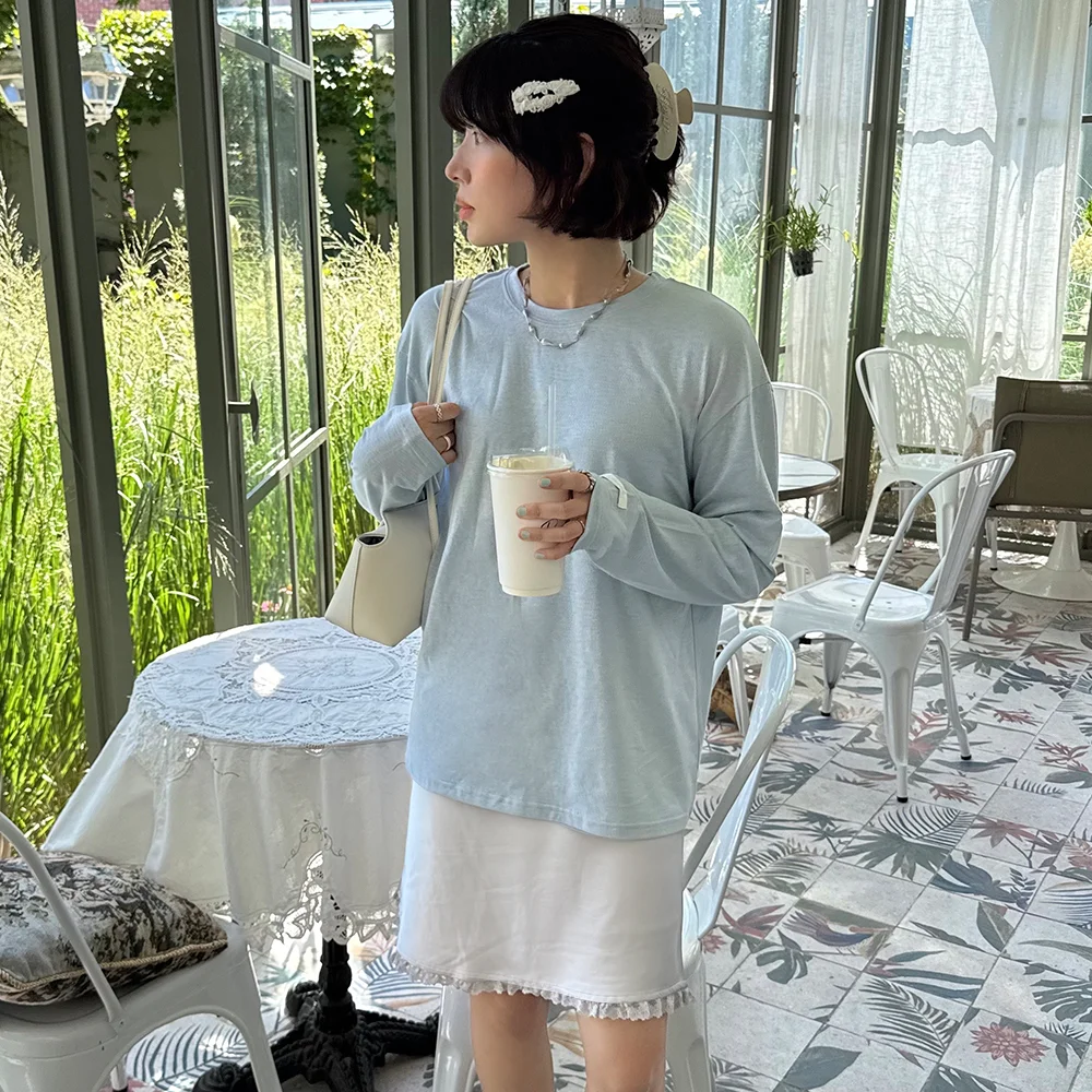 shimmer long sleeve tee - powder blue