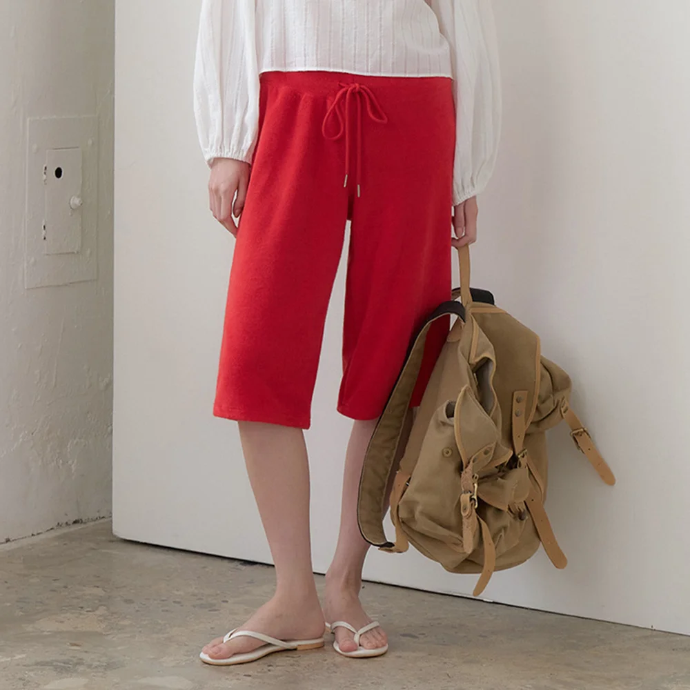 Come 毛圈布 百慕達 束繩 束腳褲_Kome Pants_Red
