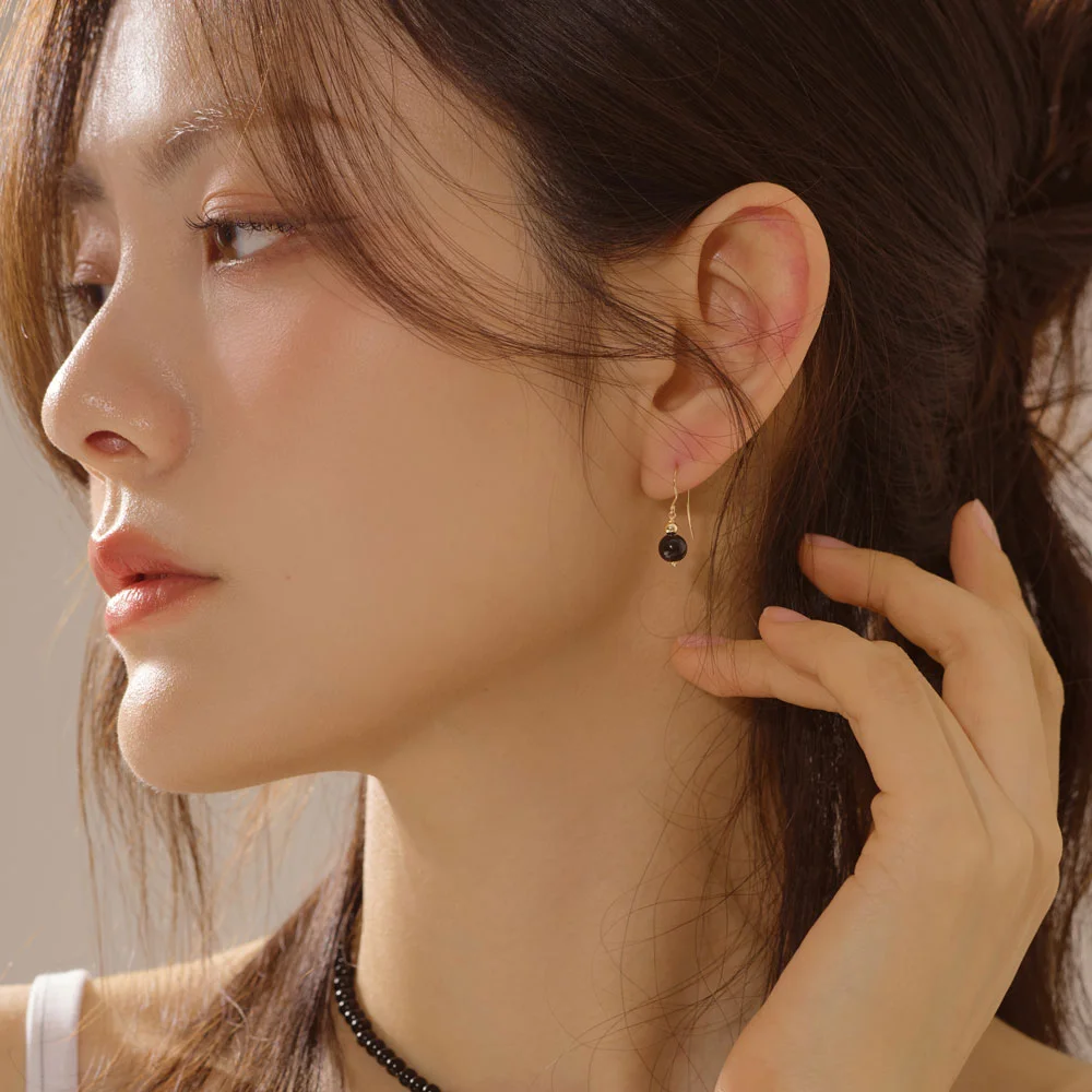 14k 包金 Nour 天然石 垂肩 耳環(4color)