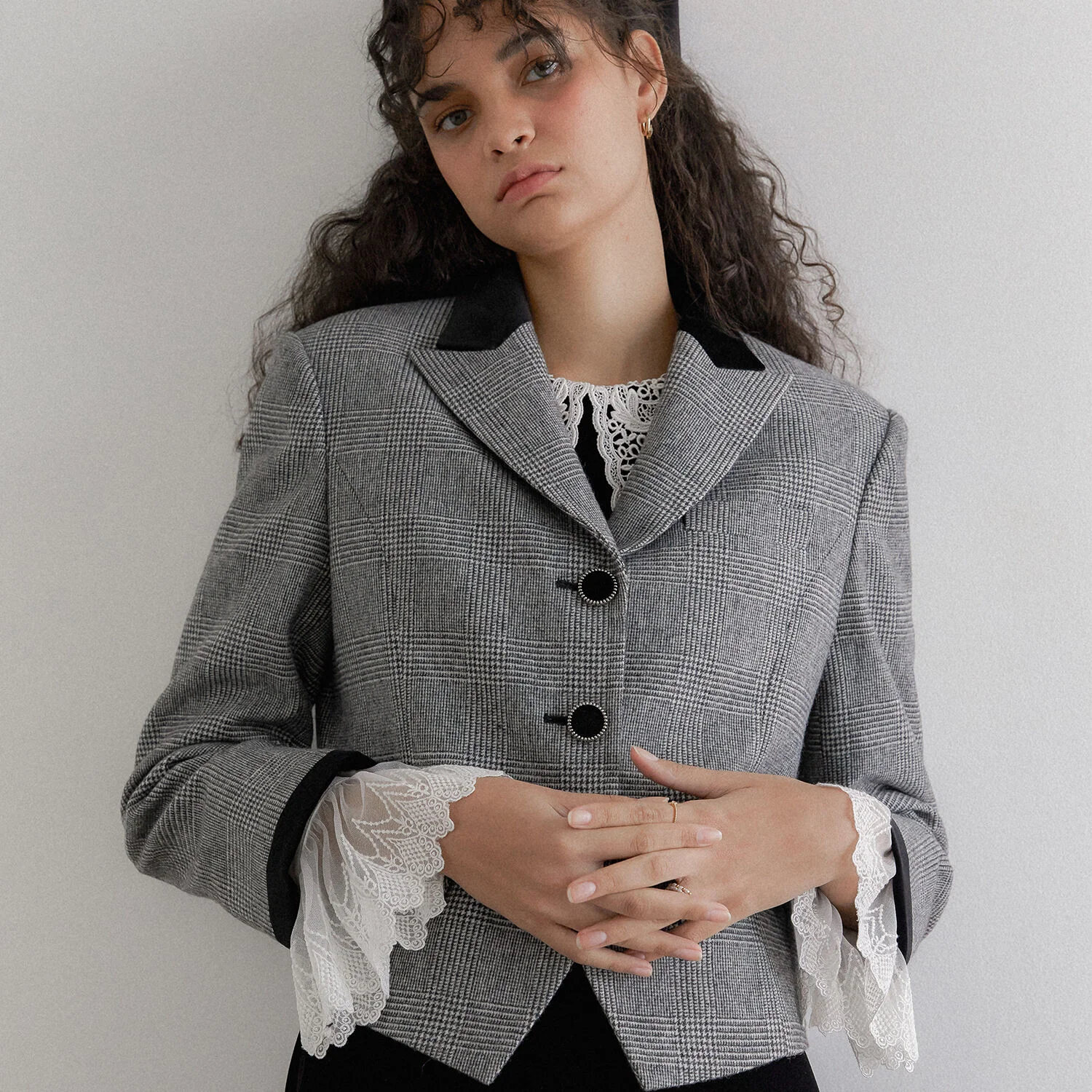 Houndstooth Velvet Two-tone Short Blazer