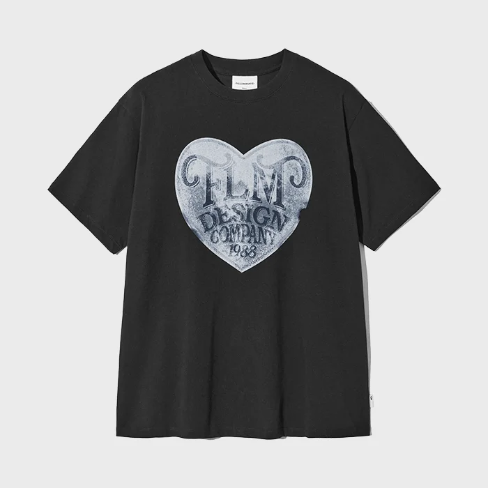FLM 復古 心形 圖案 T恤-黑色