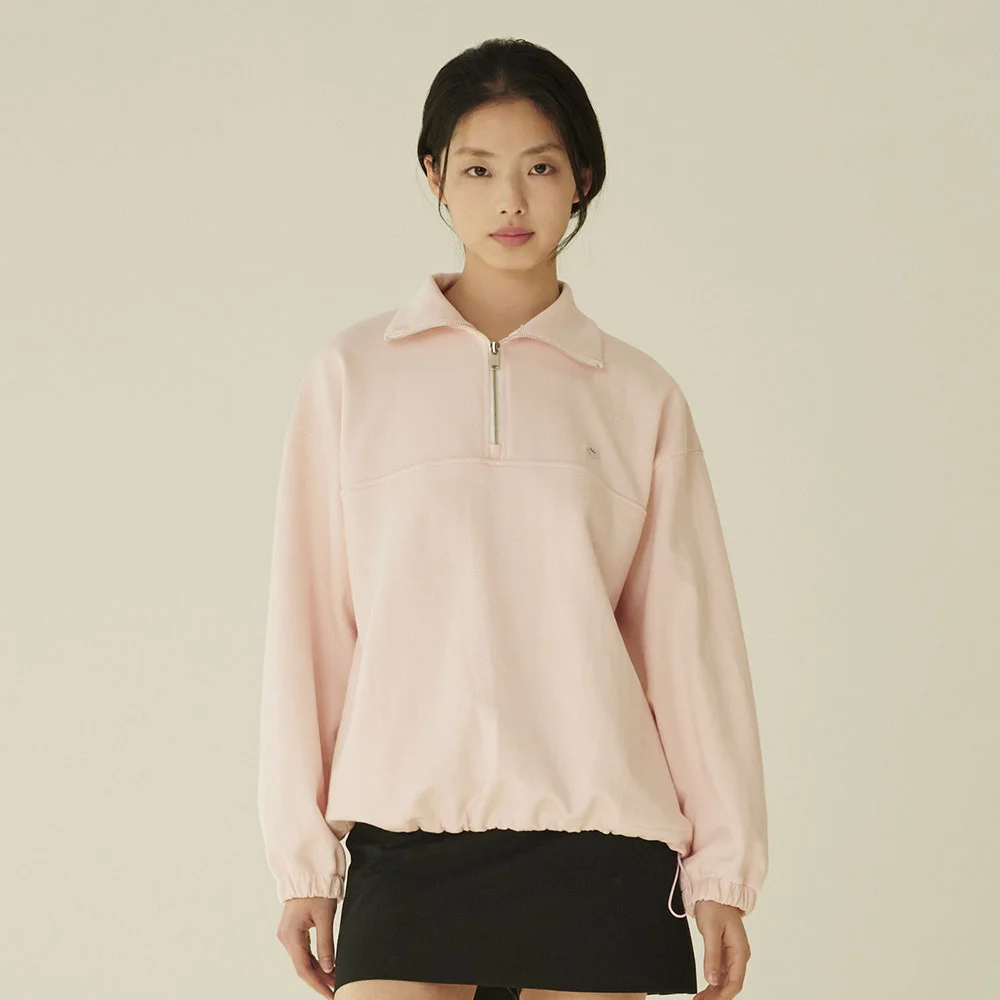 純棉 半 拉鏈 衛衣 - 粉色/ Cotton Half-Zip Up Sweatshirt - Pink