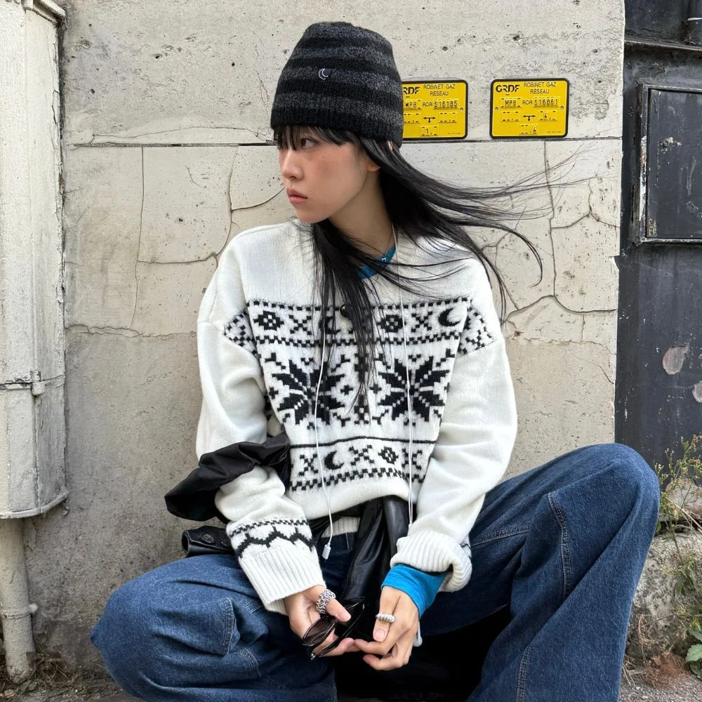 Chouetties by LUCKY CHOUETTE Nordic Pattern Knit Pullover (ivory) LAWAX25300IVX