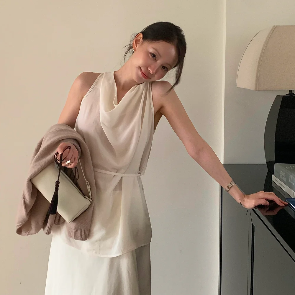 SHEER HALTER SLEEVELESS BLOUSE_CREAM