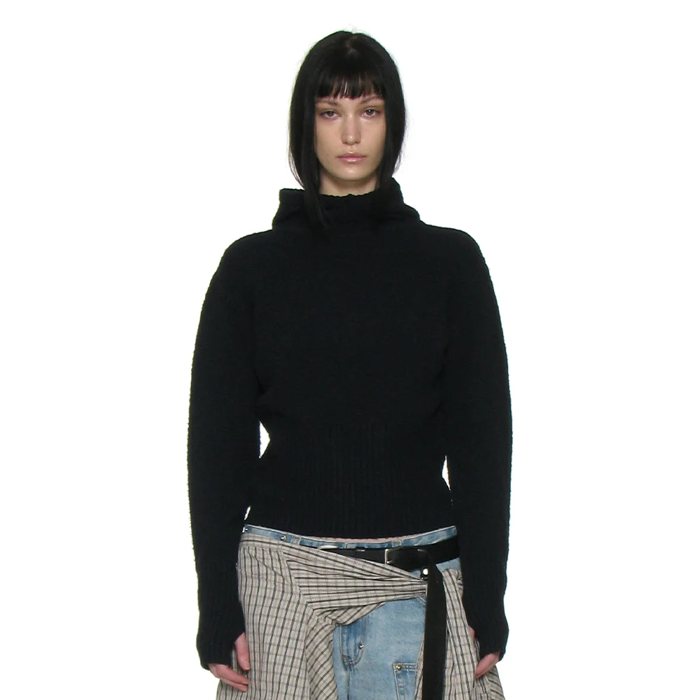 CUT-OUT WARMER KNIT HOODIE_DARK NAVY