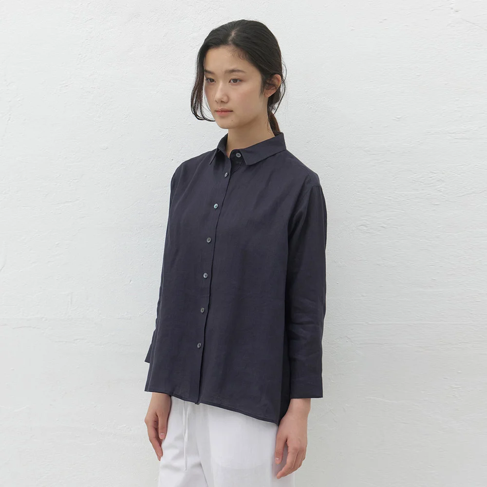 linen blouse-navy