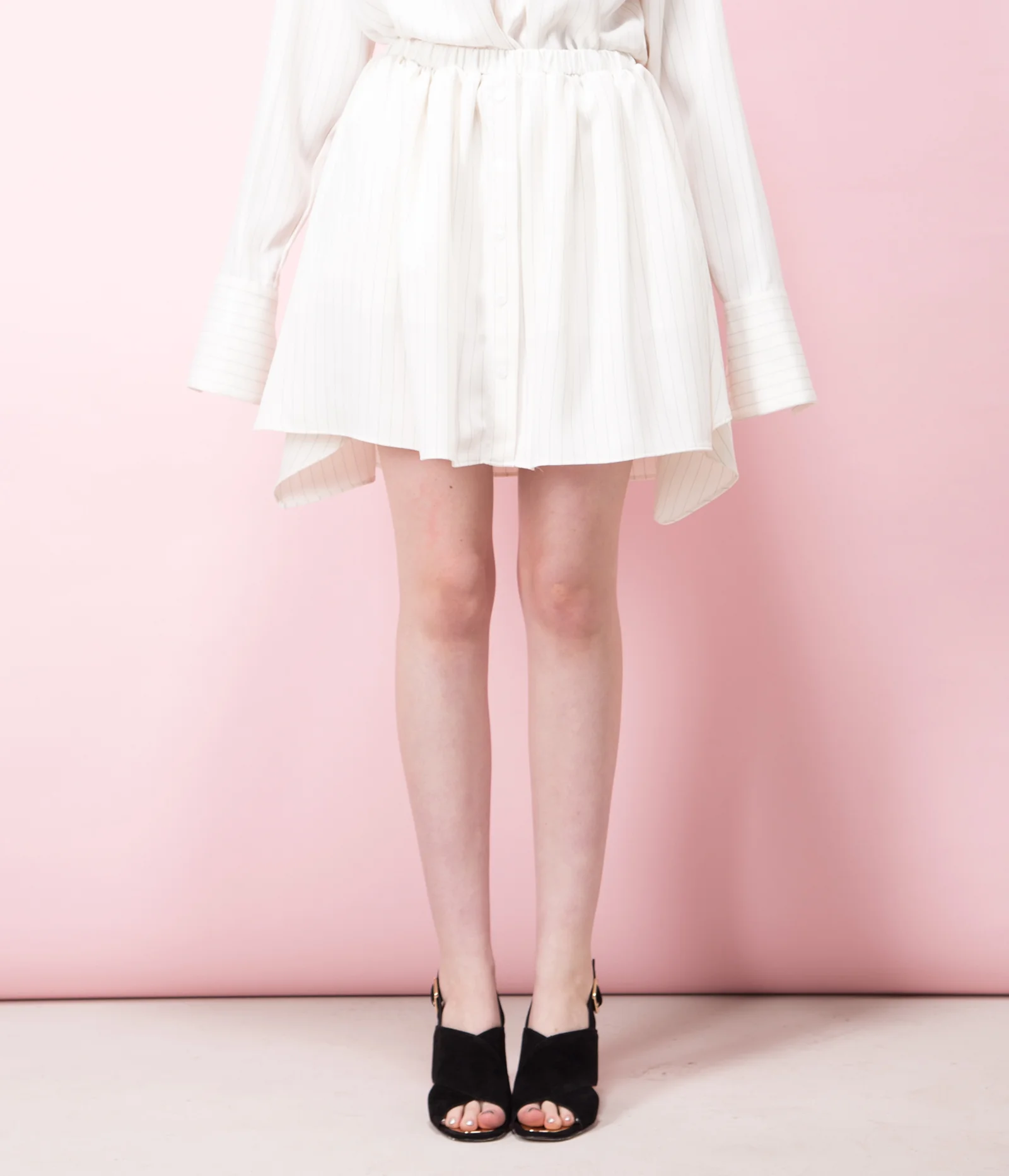 STRIPE GATHER SKIRT_IVORY