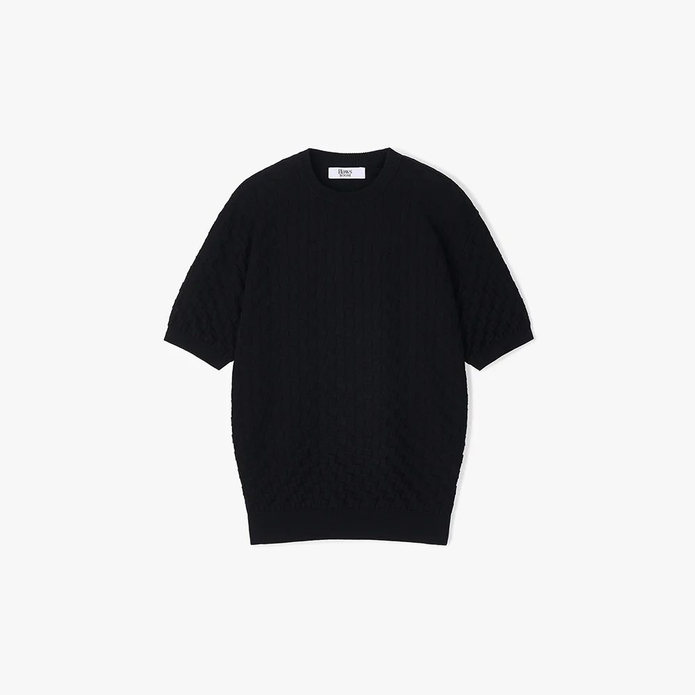 Square Weaving Cotton Knit BLACK
