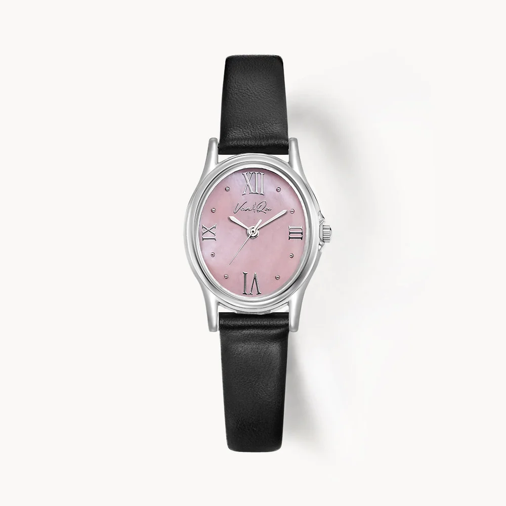 Gem-Silver/Rose (Black leather)