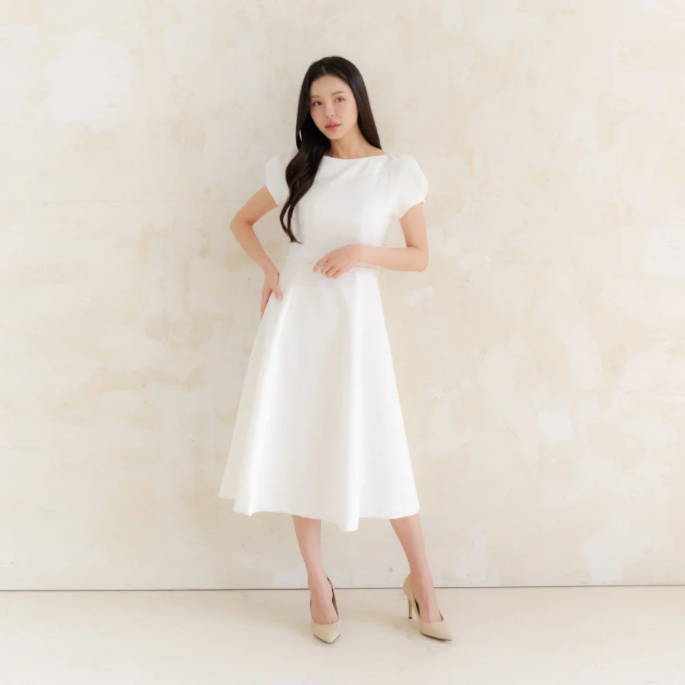 Cap-sleeve Flare Dress / Ivory(3color)