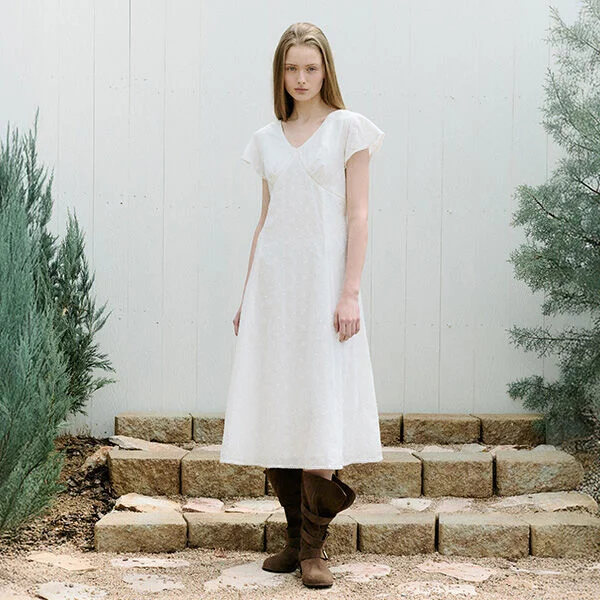 FLARE SLEEVE LONG ONEPIECE WHITE